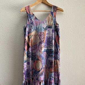 Hilo Hattie Hawaii Hawaiian V-Neck Dress Art To Wear Tiered Beach Small